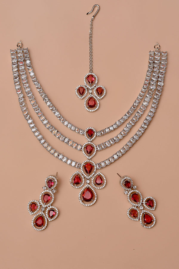 Anzay Jewellery - Party Wear Red Party Set