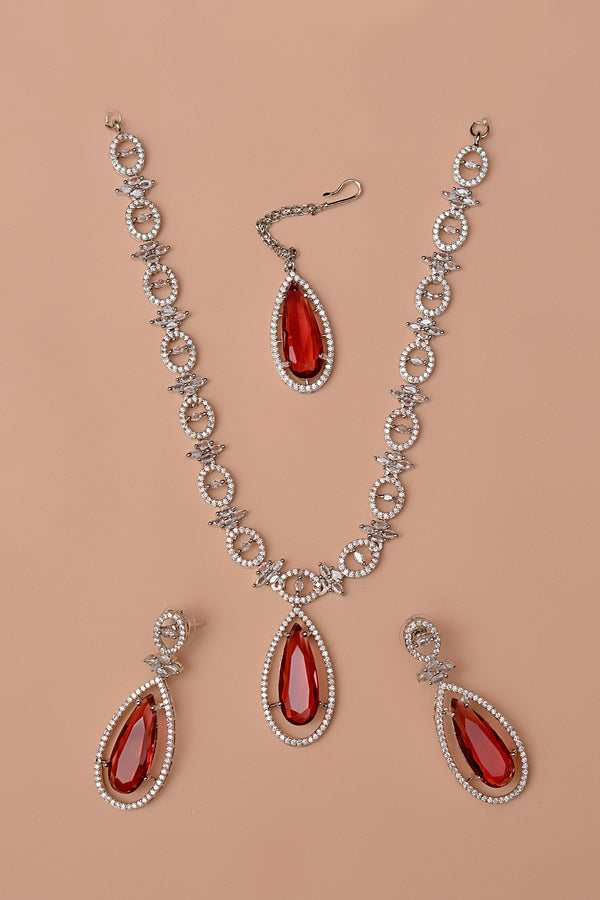 Anzay Jewellery - Party Wear Red Party Set