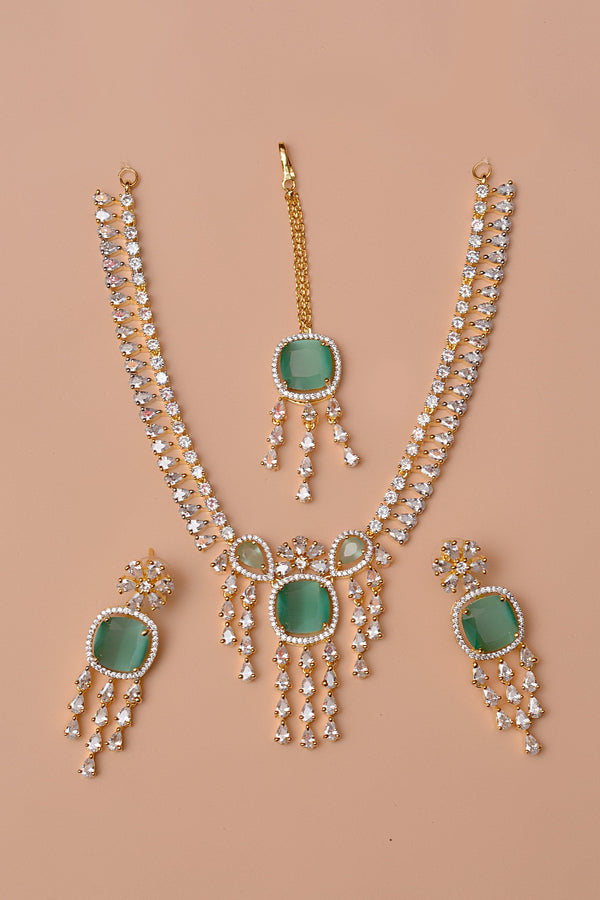 Anzay Jewellery - Party Wear Green Party Set