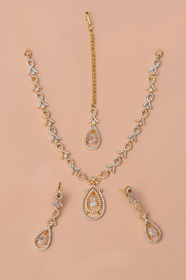 Anzay Jewellery - Party Wear Golden Party Set