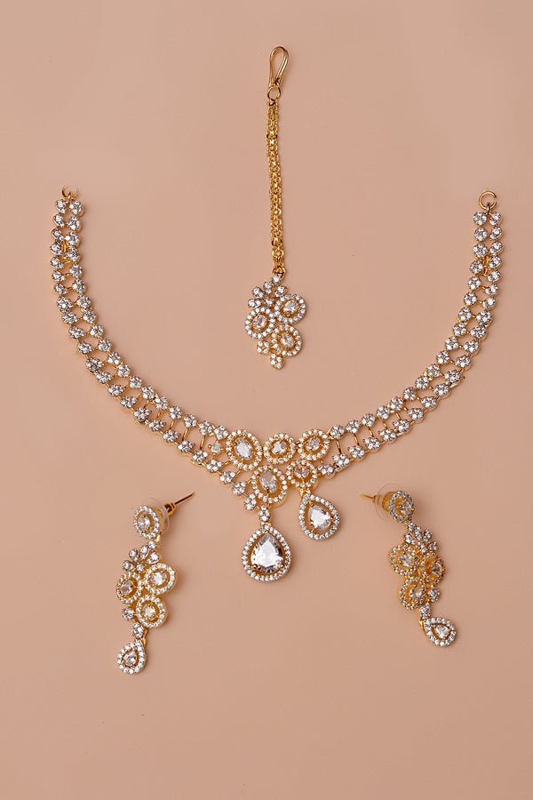 Anzay Jewellery - Party Wear Golden Party Set