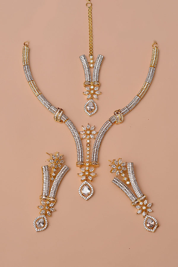 Anzay Jewellery - Party Wear Golden Party Set