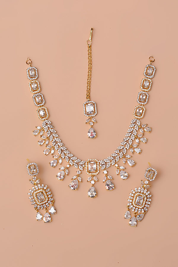 Anzay Jewellery - Party Wear Golden Party Set