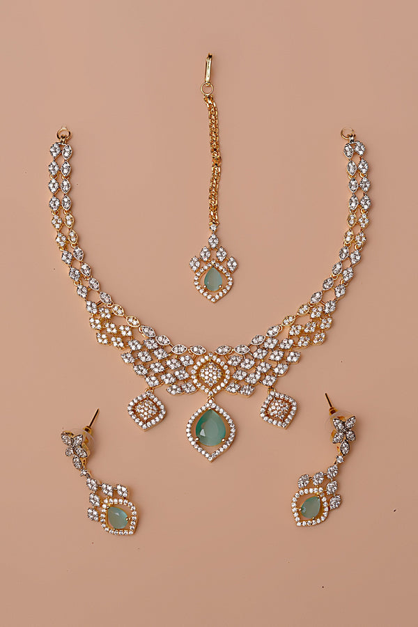 Anzay Jewellery - Party Wear Green Party Set