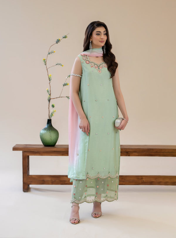Mahnoor Azher - Mint Dewdrop Stitched Resham and Tilla work