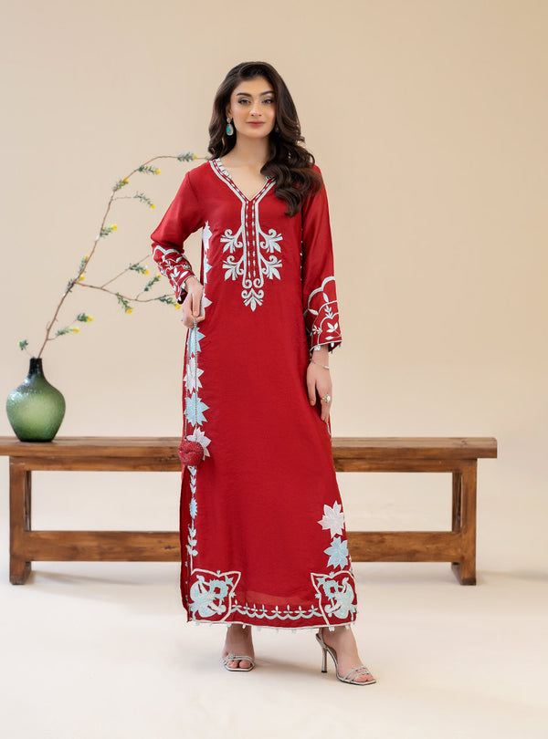 Mahnoor Azher - Crimson Noor Stitched Pure Shisha Silk
