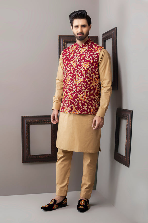 Edge Republic - ER WC 1037 Maroon zari Work Waist Coat