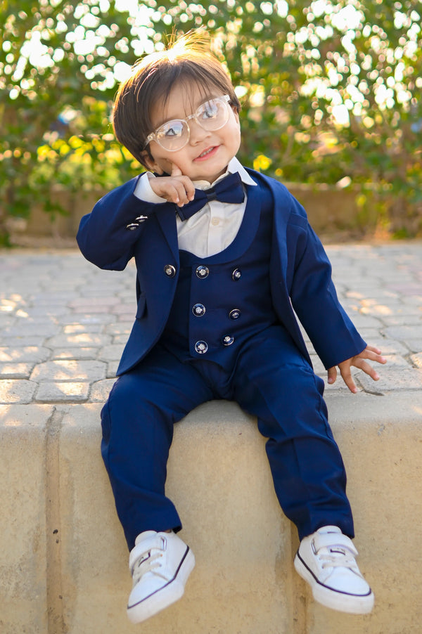 Hassanjee - 5pcs Blue suit (Coat+Waistcoat+Pant+Shirt+Bow) - CPS 002