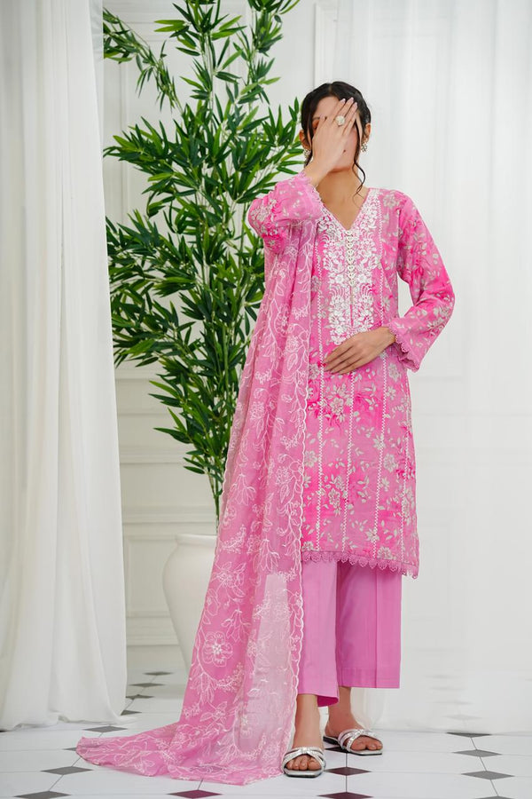 Amna Khadija - Chantelle Print & Embroidered 3 Piece Lawn Light Pink D-05