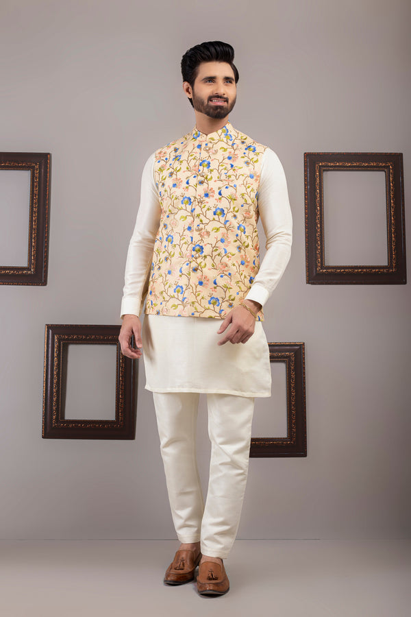 Edge Republic - ER WC 1040 Beige Multi embroided Waist Coat
