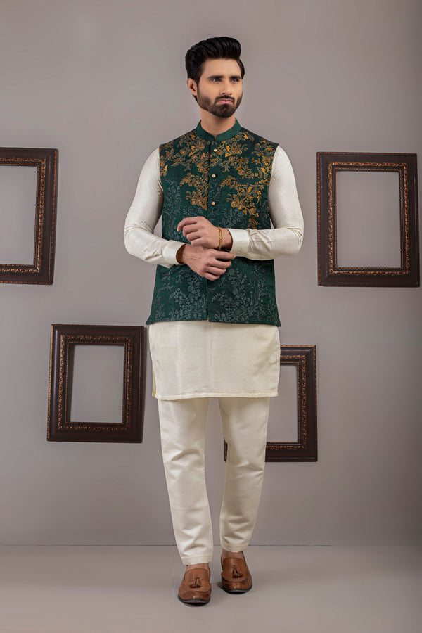 Edge Republic - ER WC 1031 Green Copper Embroided Waist Coat