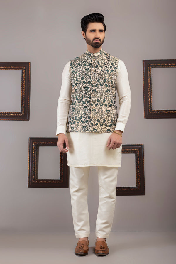 Edge Republic - ER WC 1032 Green Beige Elegant Waist Coat
