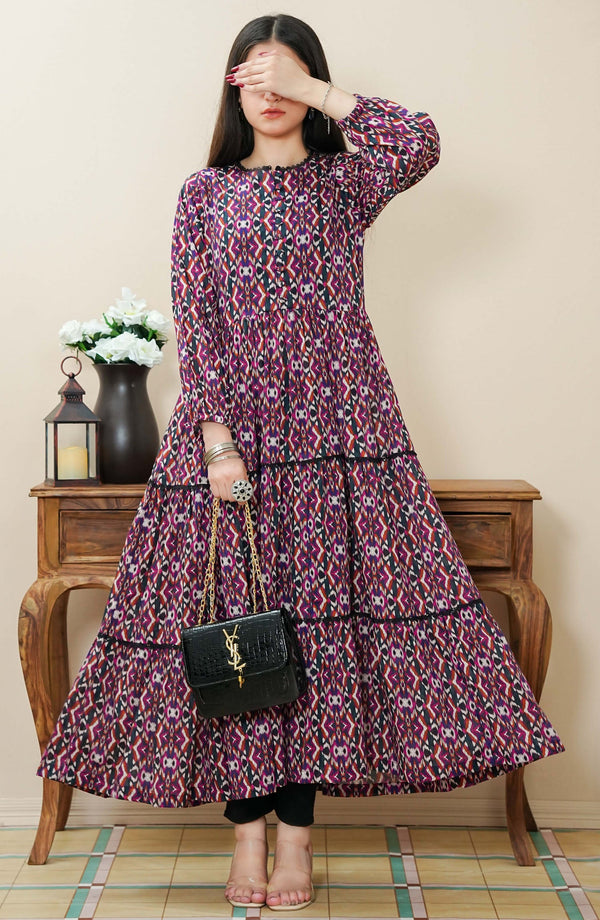 Amna Khadija - Quadra Floral X Long Dress Lawn 1 Piece Purple D-03