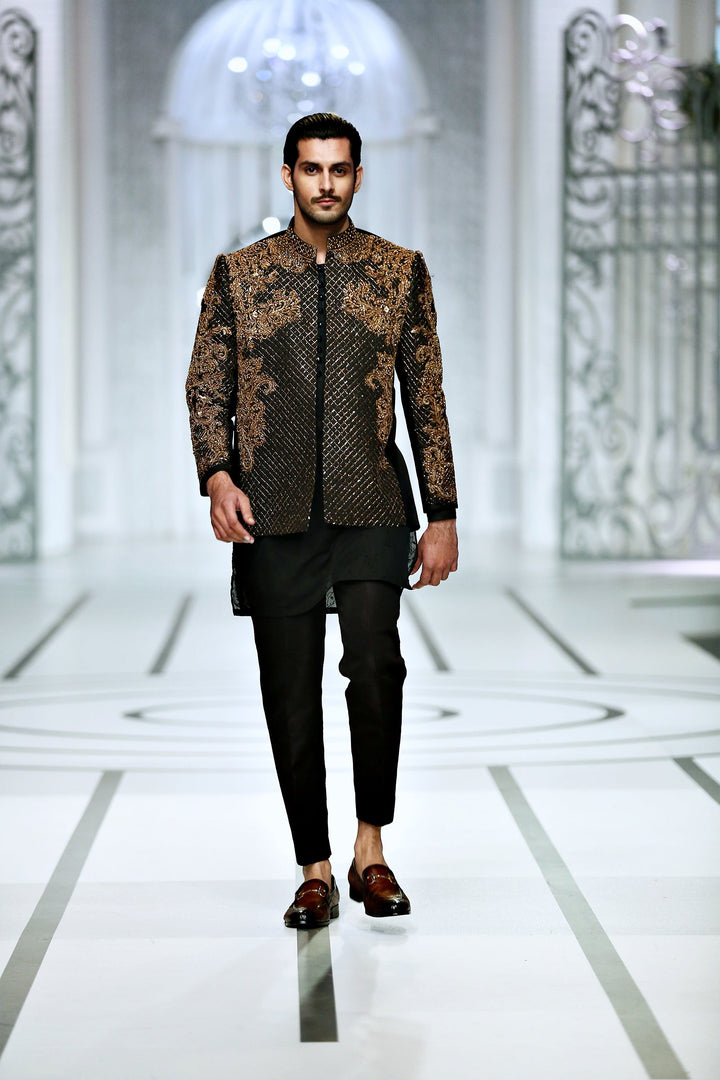 BCW PC 46 Black Prince Coat - Front Open Design with Hand Work Detailing