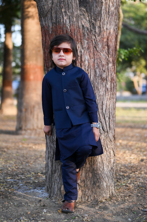 Hassanjee - Plain Blue Waistcoat Suit EW32