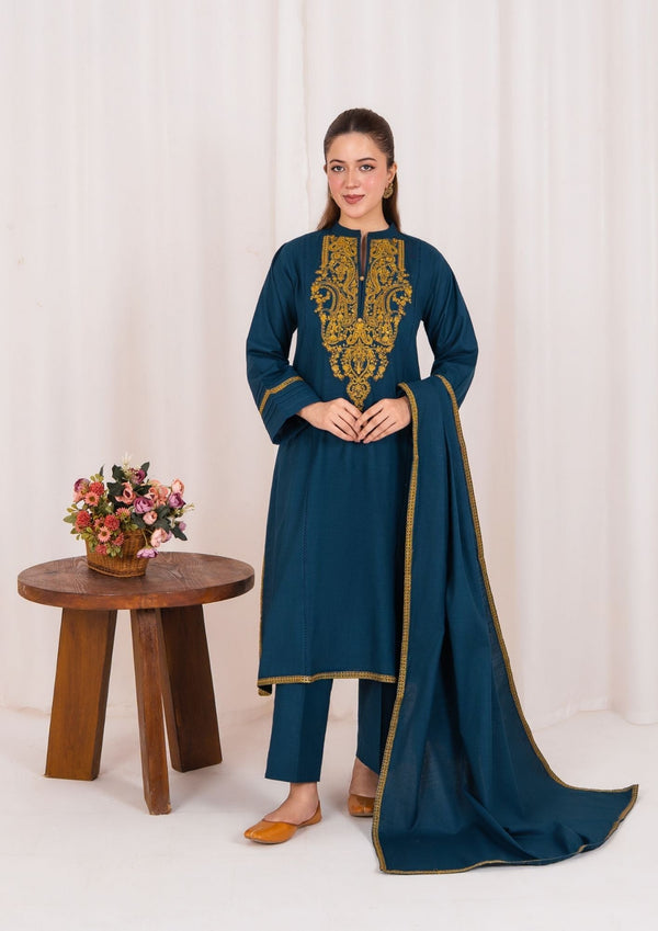 YoloPret - 3pc Embroidered Khaddar with Embroidered Border Shawl AML-W25-0023