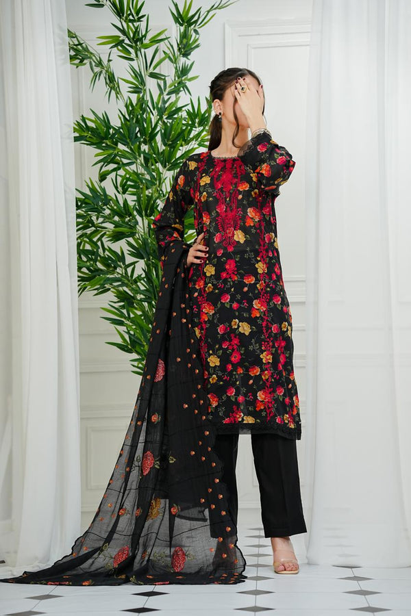 Amna Khadija - Chantelle Print & Embroidered 3 Piece Lawn Black D-01