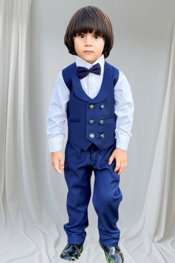 Hassanjee - 4pcs Blue suit (Waistcoat+Pant+Shirt+Bow) - CPW 006