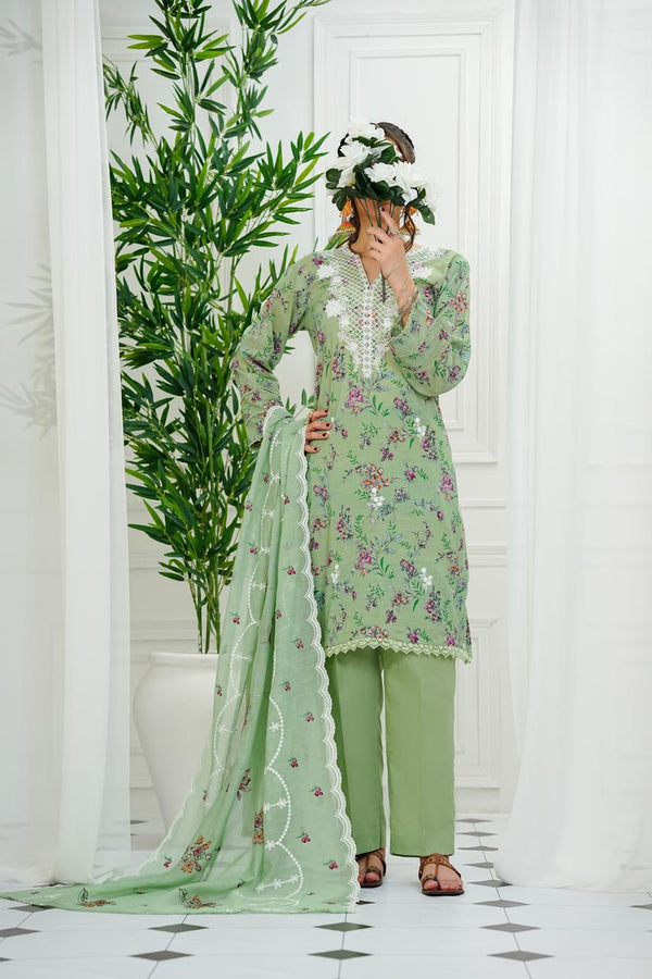 Amna Khadija - Chantelle Print & Embroidered 3 Piece Lawn Green D-06