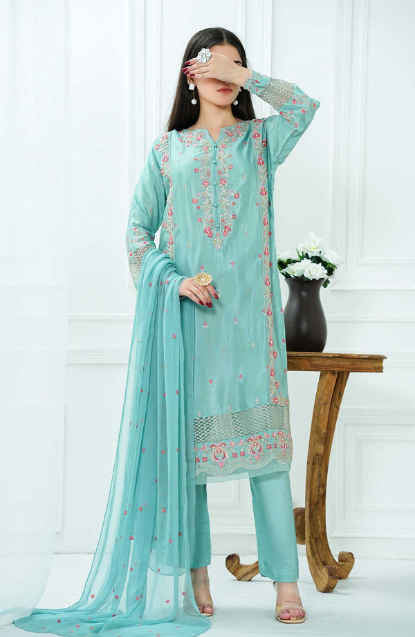Amna Khadija - Meet Malina Luxury Silk 3 Piece Sky Blue D-02