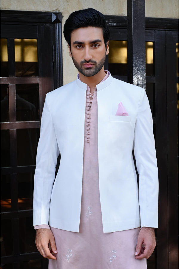 HK Fashion - White Self Prince Coat