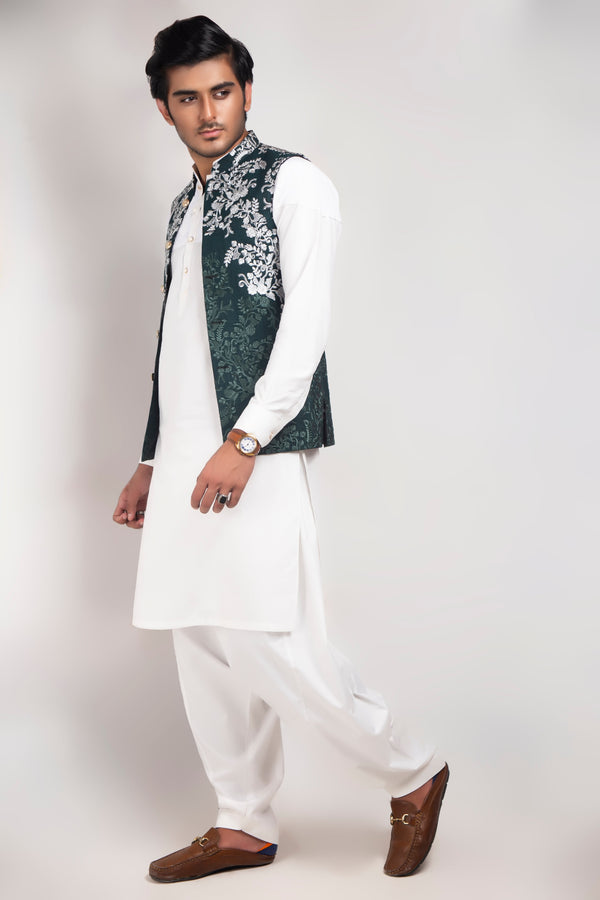 Edge Republic - ER WC 1010 Green Silver embroided Waist Coats