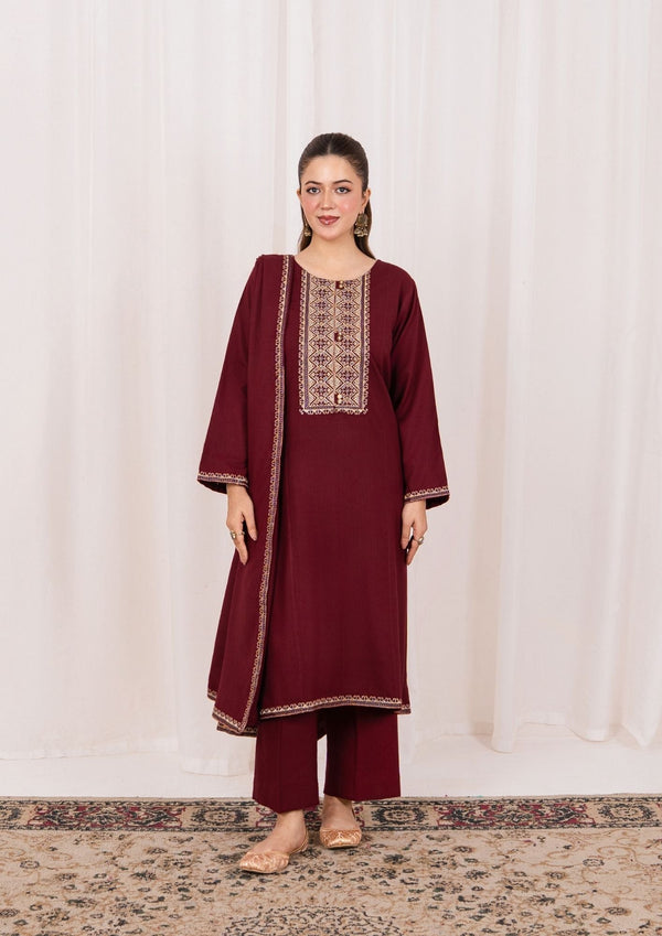 YoloPret - 3pc Embroidered Alpine with Embroidered Border Shawl AML-W25-0026