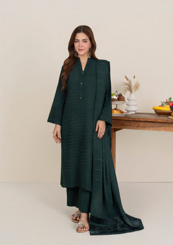 YoloPret - 3pc Alpine Velvet Shirt with Velvet Border Shawl and Plain Trouser AML-W25-0013