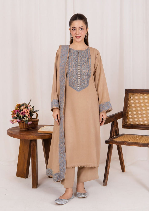 YoloPret - 3pc Embroidered Silk Karandi with Embroidered Border Shawl AML-W25-0027