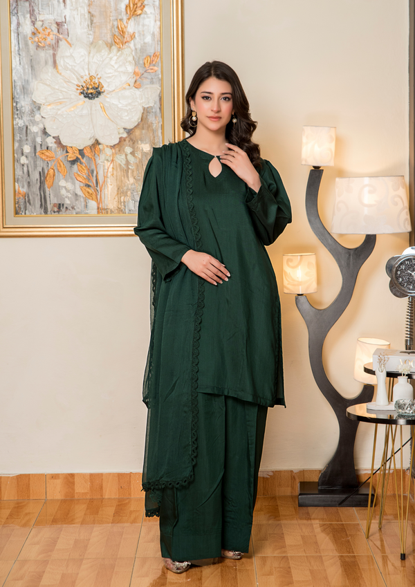 YoloPret - Stitched 3Pc Silk Viscose with Farshi Shalwar with Chiffon Dupatta JASHAN-S25-0063