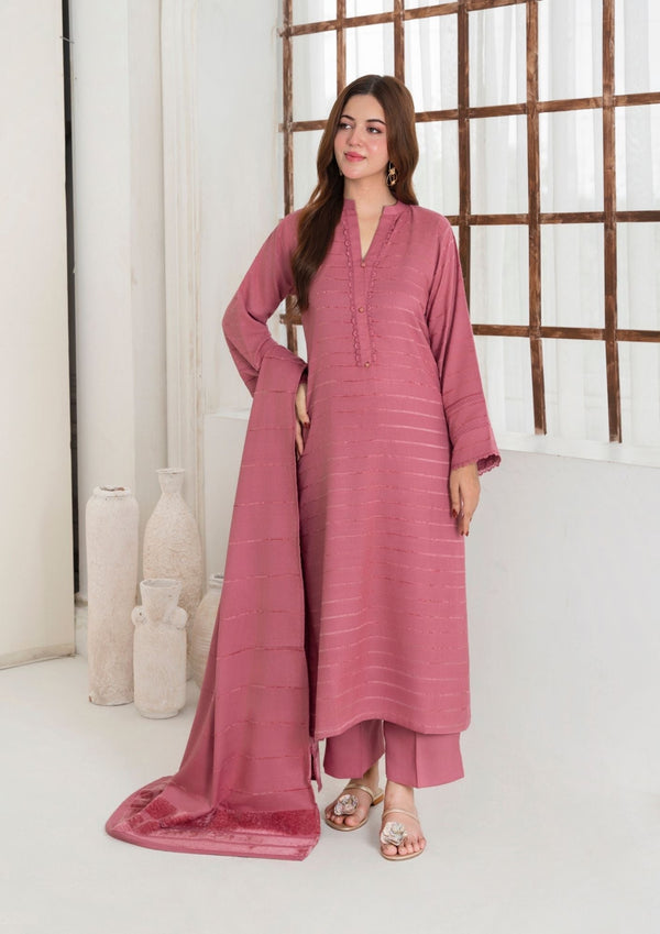 YoloPret - 3pc Alpine Velvet Shirt with Velvet Border Shawl and Plain Trouser AML-W25-0012