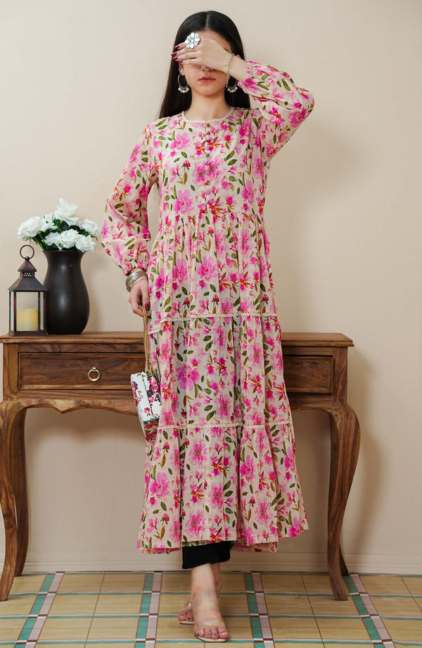 Amna Khadija - Quadra Floral X Long Dress Lawn 1 Piece Pink D-07