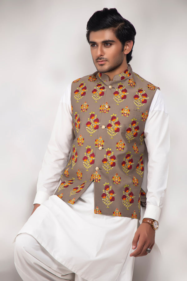 Edge Republic - ER WC 1011 Beige Flower embroided  Waist Coats