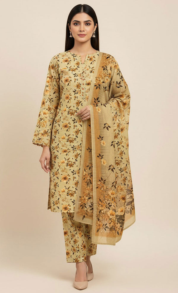 Libaas By Nawaz Fabrics -  3 Piece Printed Bana Dora D# 8026
