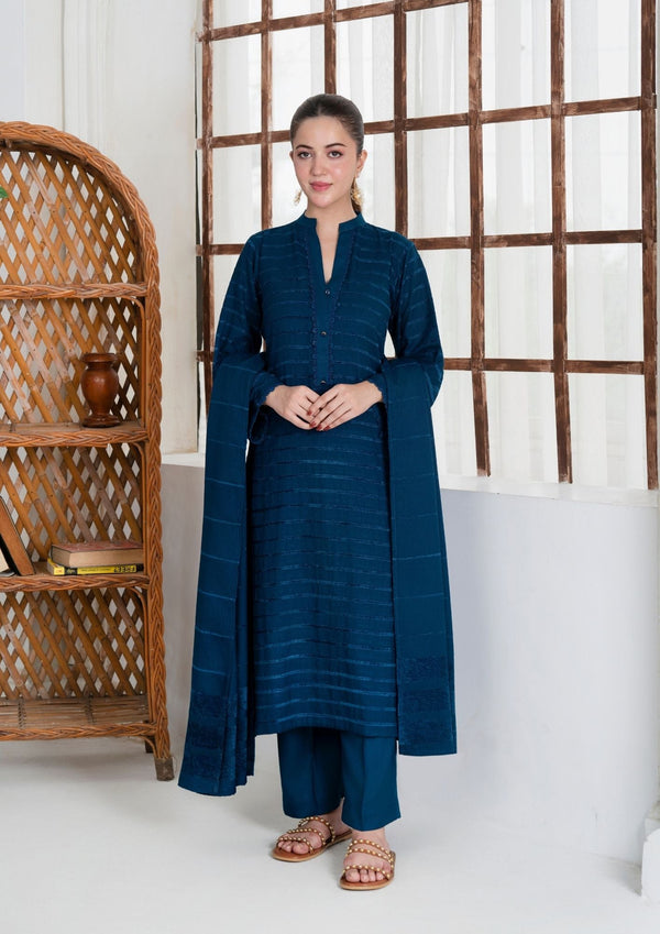 YoloPret - 3pc Alpine Velvet Shirt with Velvet Border Shawl and Plain Trouser AML-W25-0014