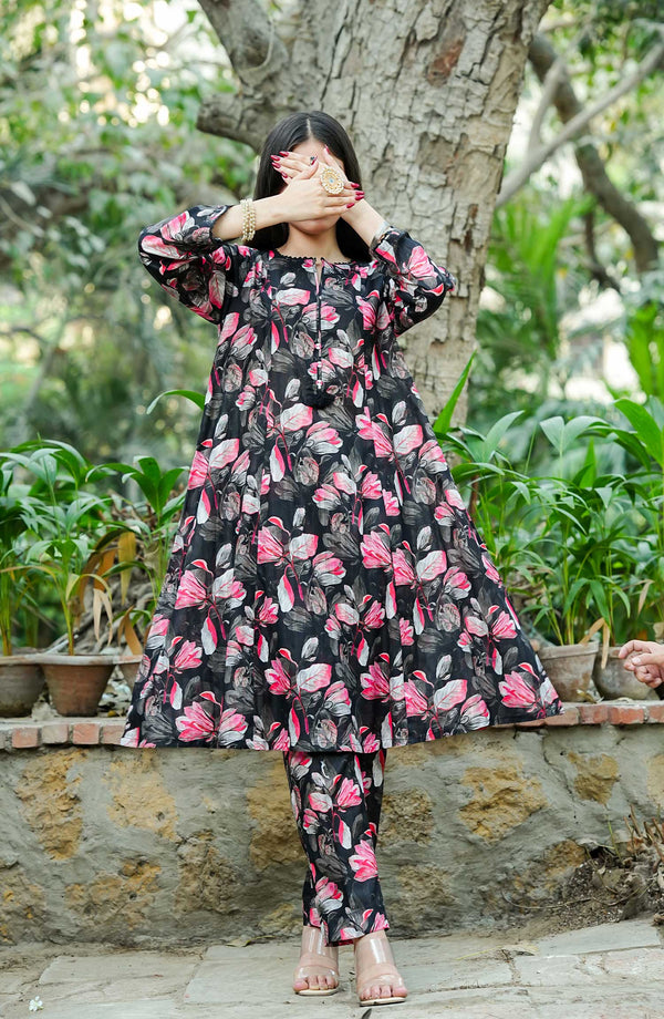 Amna Khadija - Floral Elegance Neno Karra-2 Piece=Black-D-03