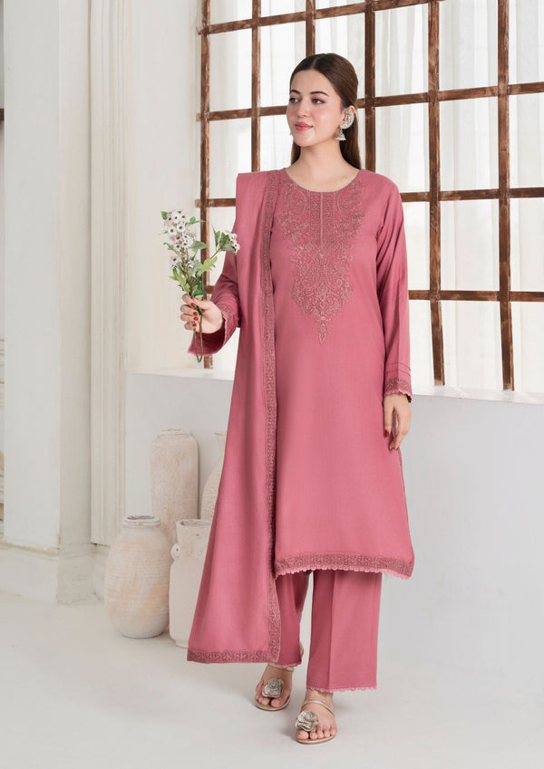 YoloPret - 3Pc Embroidered Alpine Wool with Embroidered Border Shawl AML-W25-0016