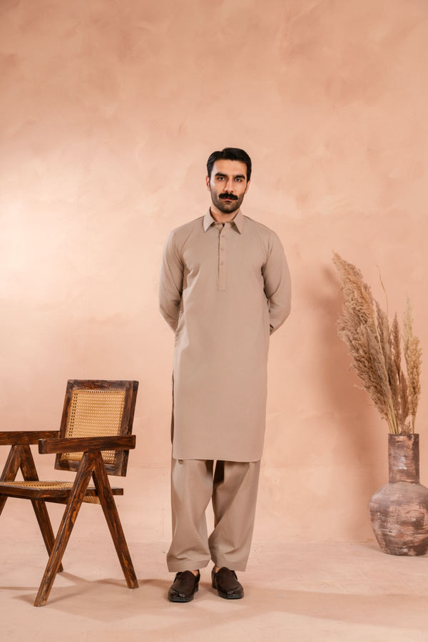 SARKHAIL - STITCHED MEN'S PAKISTANI PREMIUM BISCOTTI BROWN KAMEEZ SHALWAR