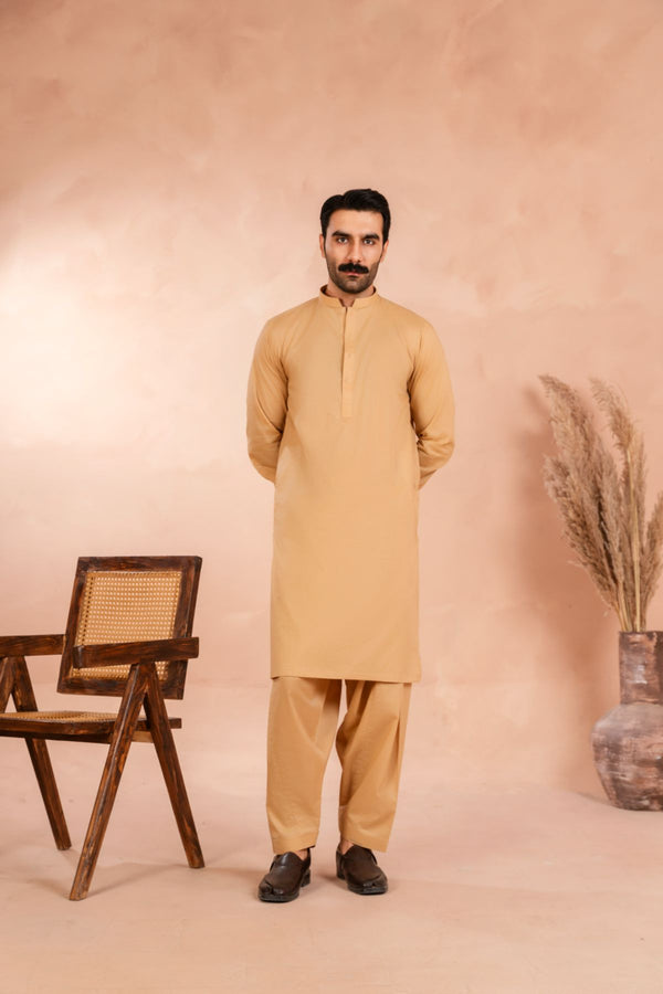 SARKHAIL - STITCHED MEN'S PAKISTANI PREMIUM CAMEL BROWN KAMEEZ SHALWAR