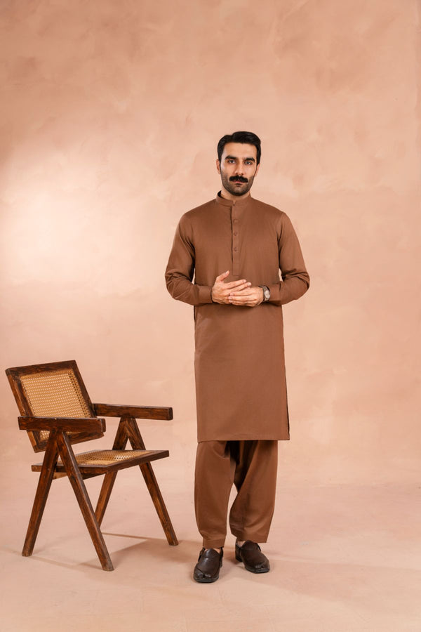 SARKHAIL - STITCHED MEN'S PAKISTANI PREMIUM MOCHA BROWN KAMEEZ SHALWAR