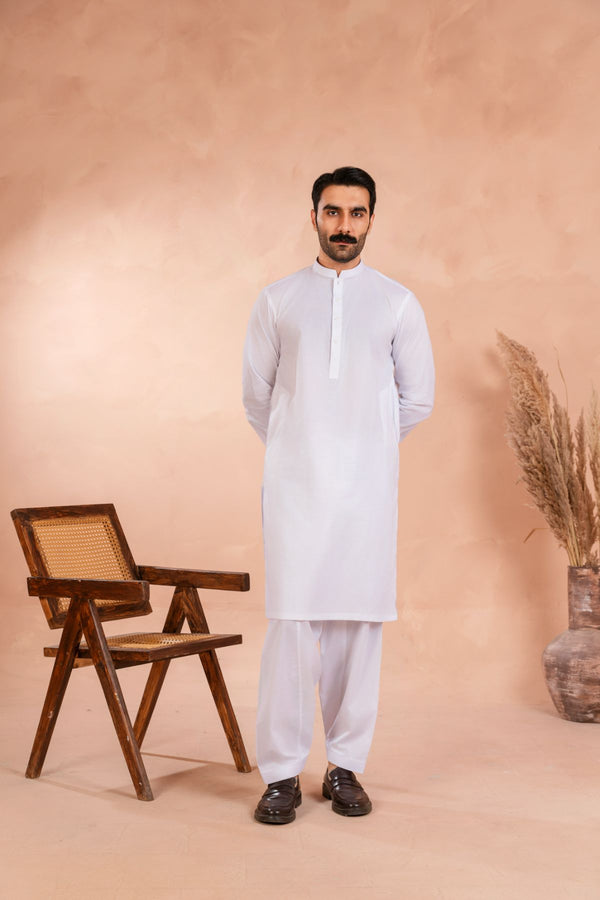 SARKHAIL - STITCHED MEN'S PAKISTANI PREMIUM OFF-WHITE KAMEEZ SHALWAR