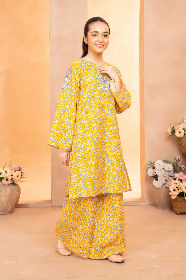 Daisy Outfit - Diamond 2 PC Printed & Embroidered Yellow Dobbi Cotton Daily Wear