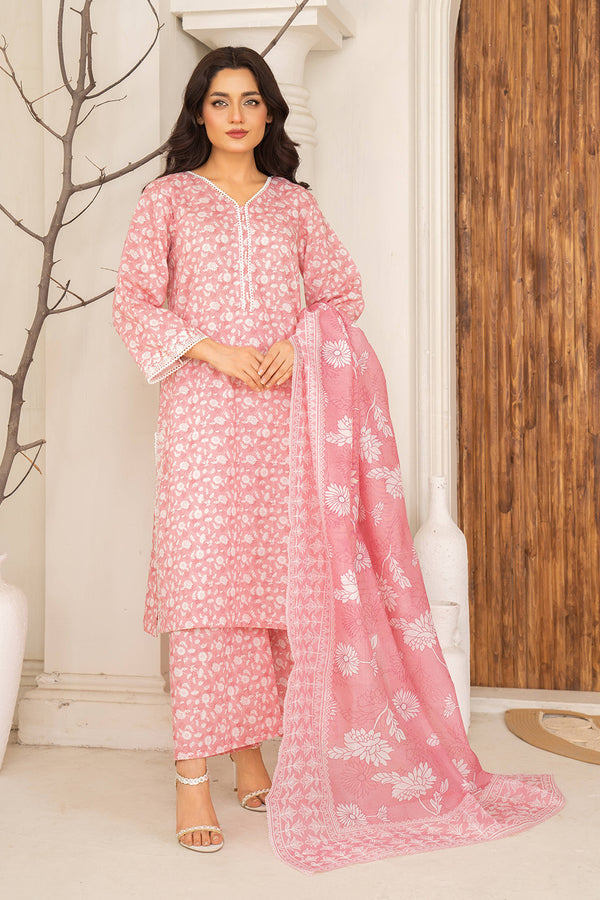 Daisy Outfit - Bella 2 PC Printed & Embroidered Pink Dobbi Cotton Daily Wear
