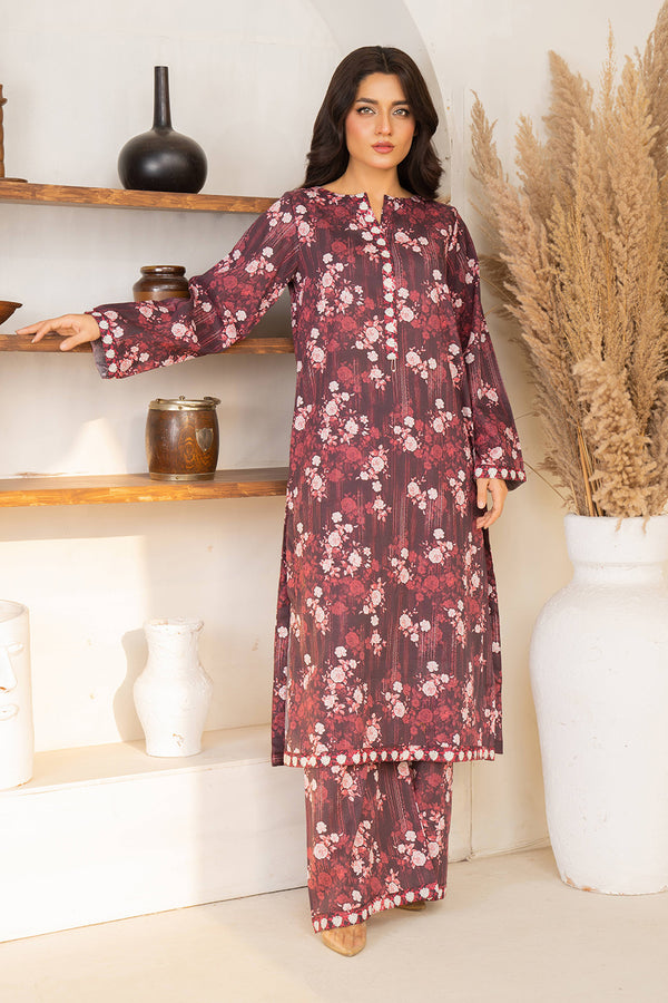 Daisy Outfit - Sage 2 PC Printed & Embroidered Mehroon Swiss Lawn Daily Wear