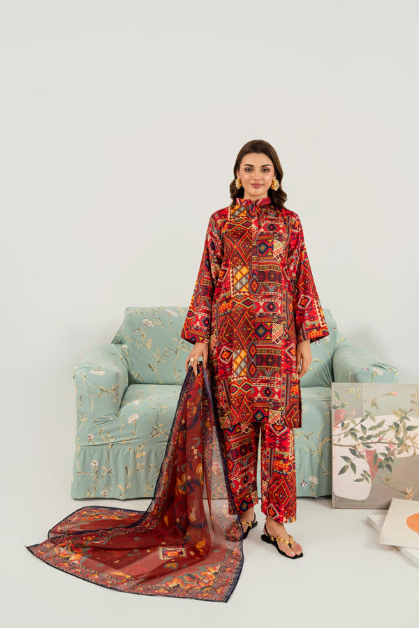 MEERAK - 3 PC Garnisse Pret Pakistani Dress