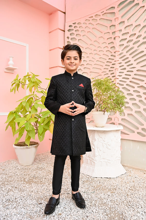Hassanjee - Black Jamawar Sherwani - S9