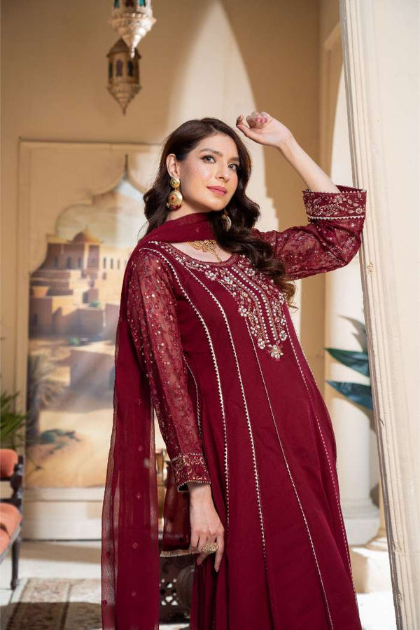 Al Siyaab - 3 Piece Raani Marron Pakistani Dress