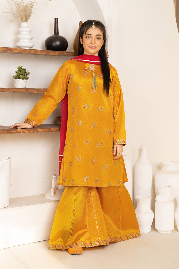 Daisy Outfit - Hina 2 PC Embroidered Yellow Katan Silk Festive/Party Wear