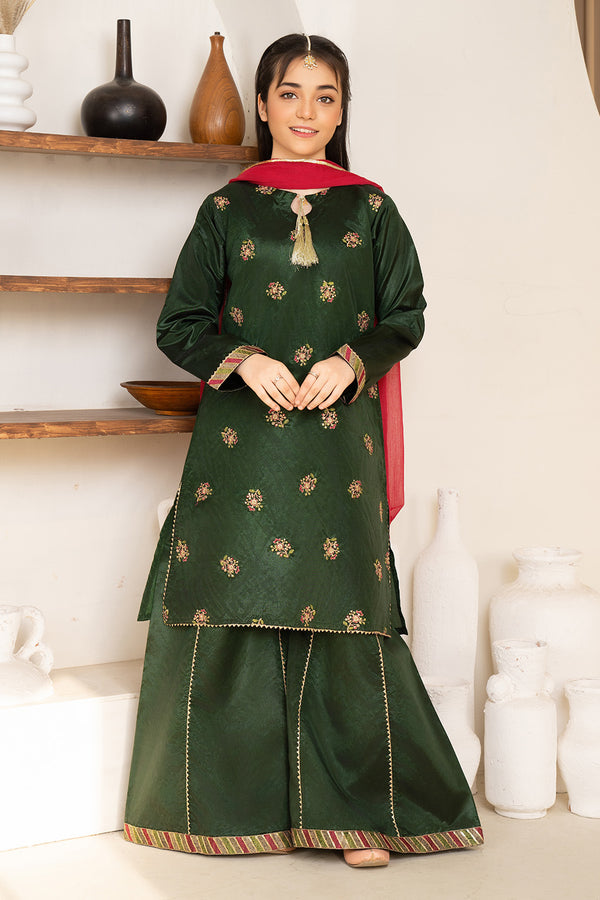 Daisy Outfit - Mayon 2 PC Embroidered Dark Green Katan Silk Festive/Party Wear