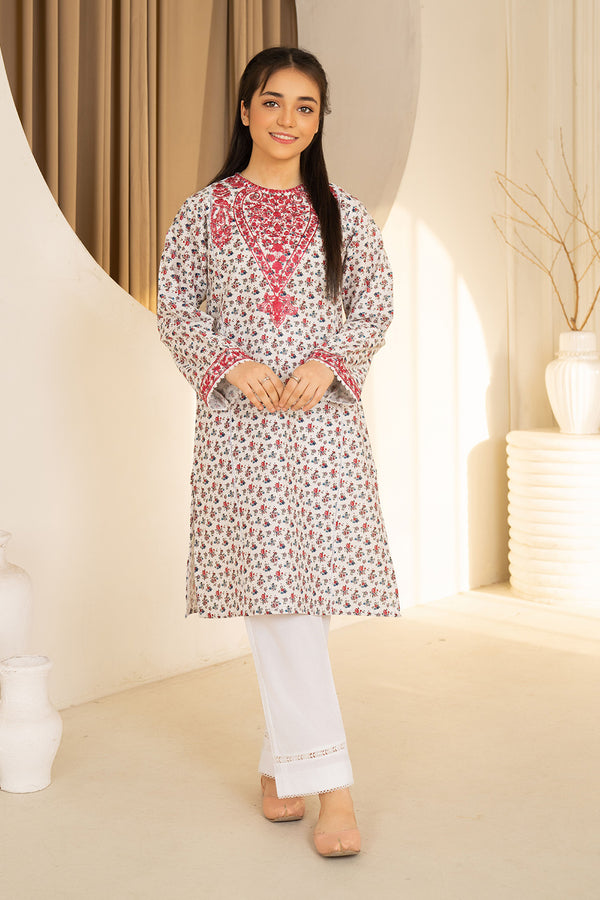 Daisy Outfit - Fish 1 PC Printed & Embroidered White Dobbi Cotton Daily Wear